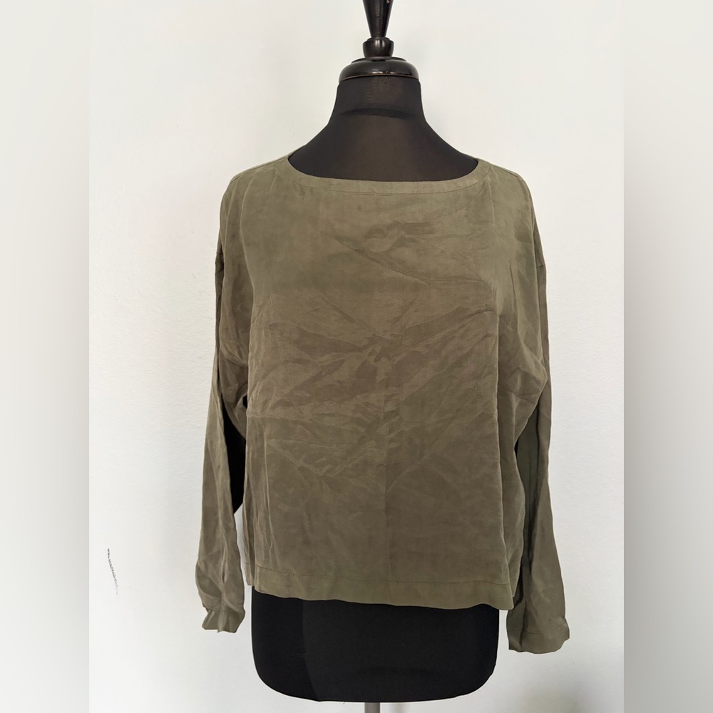 Eileen Fisher Olive Green Long Sleeve Boxy Top